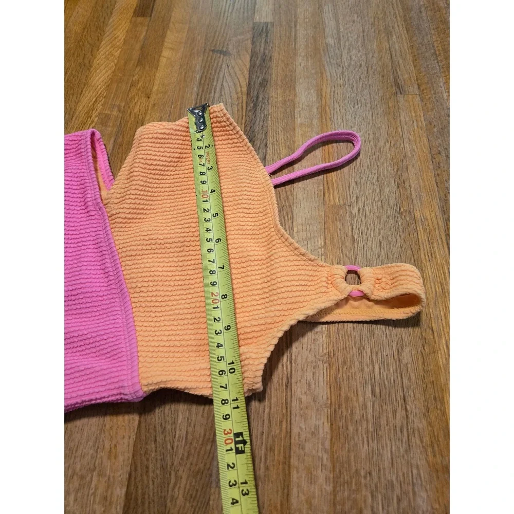 Wonder Nation Girls S 6-6X Orange Pink Colorblock One Shoulder Cutout Swimsuit